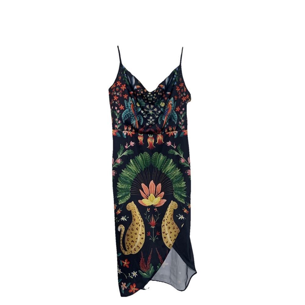 Runs Small Averie Parrots & Cheetahs Tropical 🏝️ Paradise Dress